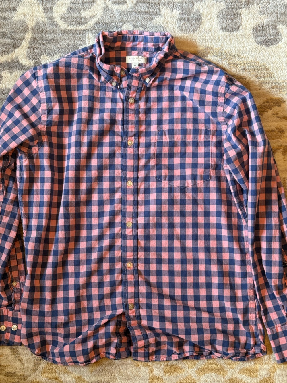 Sonoma Pink and Navy Check Button-Down Shirt